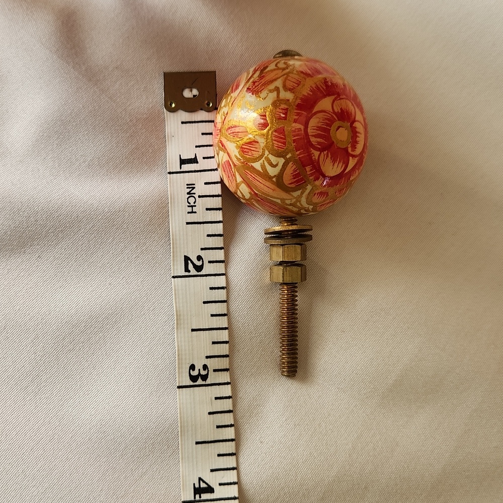 Hand-Painted Floral Wood Drawer Pulls In Orange Red & Gold 15 pcs - Picture 3 of 4